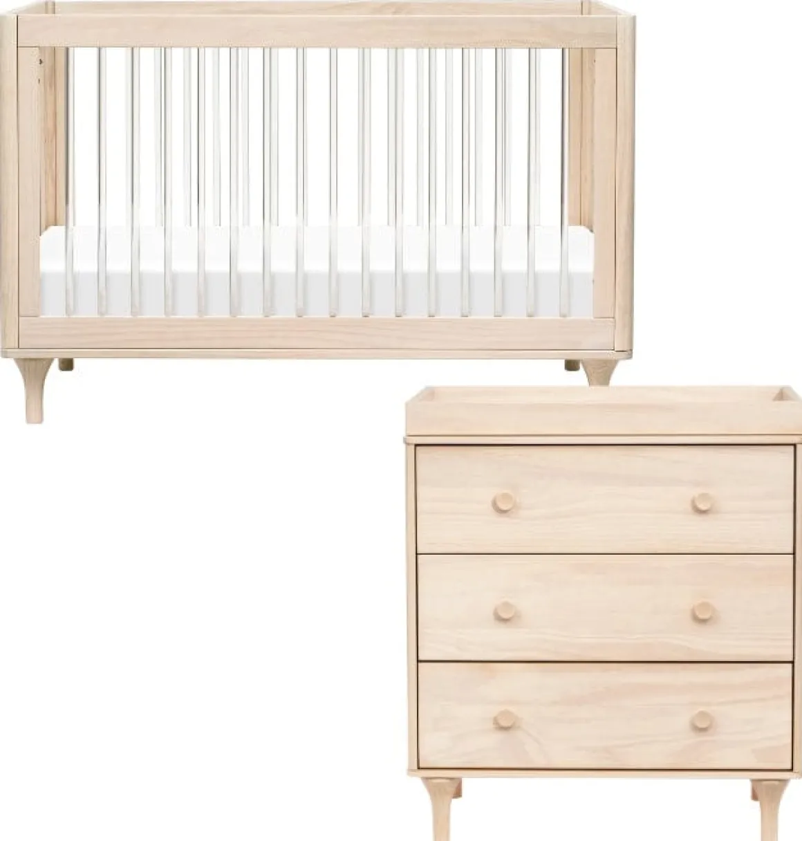 Babyletto Lolly 3-in-1 Convertible Crib + 3-Drawer Changer Dresser Bundle - Washed Natural / Acrylic / Washed Natural