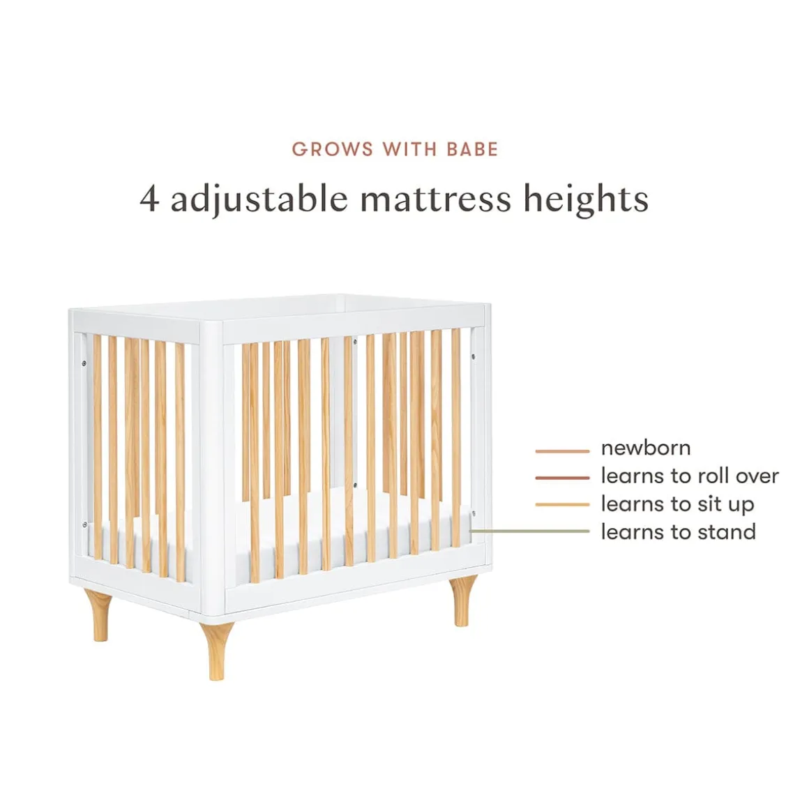Babyletto Lolly 4-in-1 Convertible Mini Crib w/ Toddler Bed Conversion Kit - White/Natural