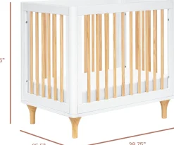Babyletto Lolly 4-in-1 Convertible Mini Crib w/ Toddler Bed Conversion Kit - White/Natural