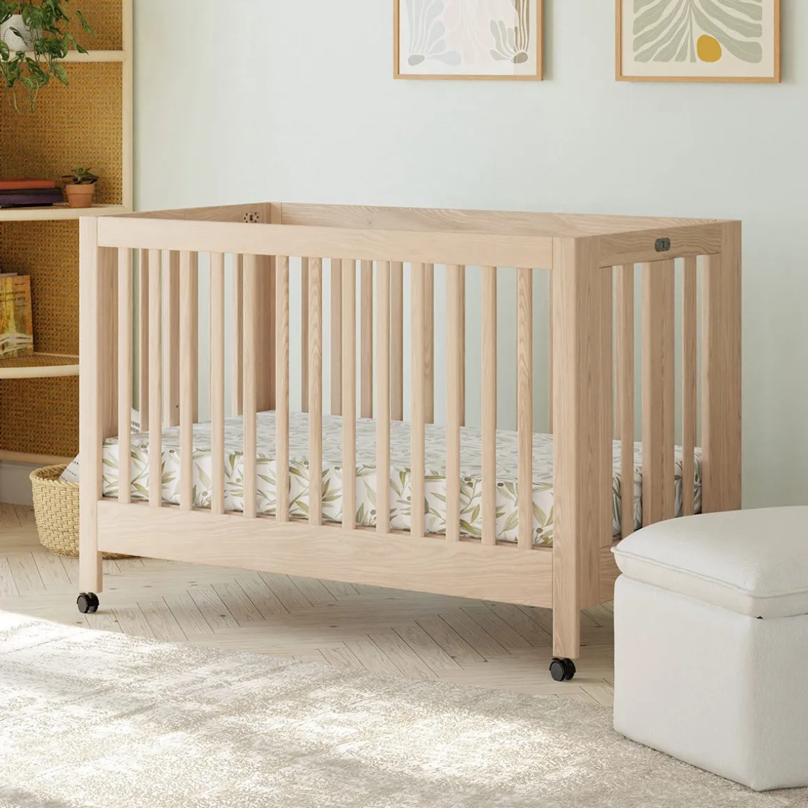 Babyletto Maki Full-Size Portable Folding Crib w/Toddler Bed Conversion Kit - Washed Natural