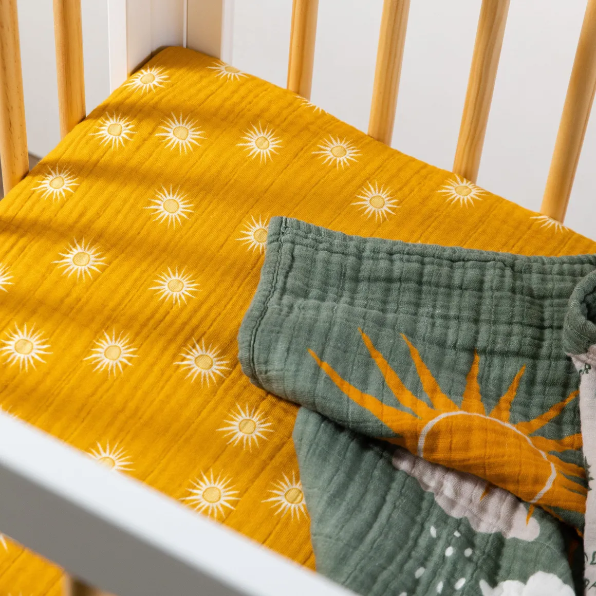 Babyletto Mini Crib Sheet in GOTS Certified Organic Muslin Cotton - Golden Hour