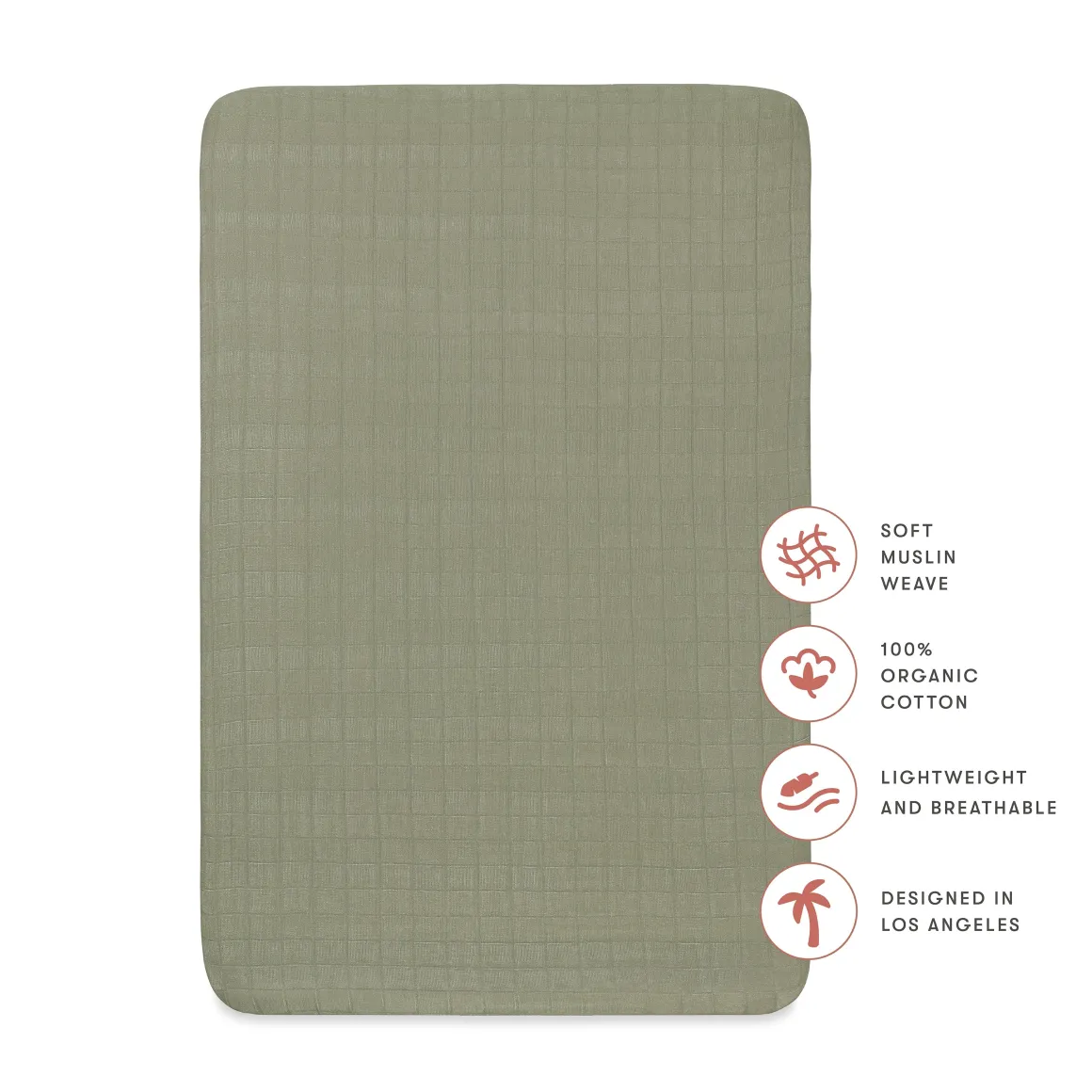 Babyletto Mini Crib Sheet in GOTS Certified Organic Muslin Cotton - Matcha