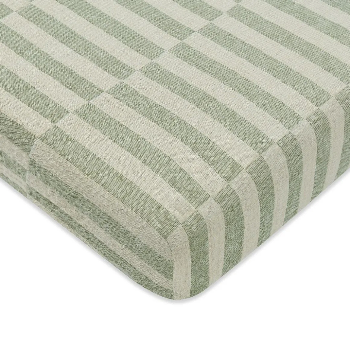 Babyletto Mini Crib Sheet in GOTS Certified Organic Muslin Cotton - Moss Stripe