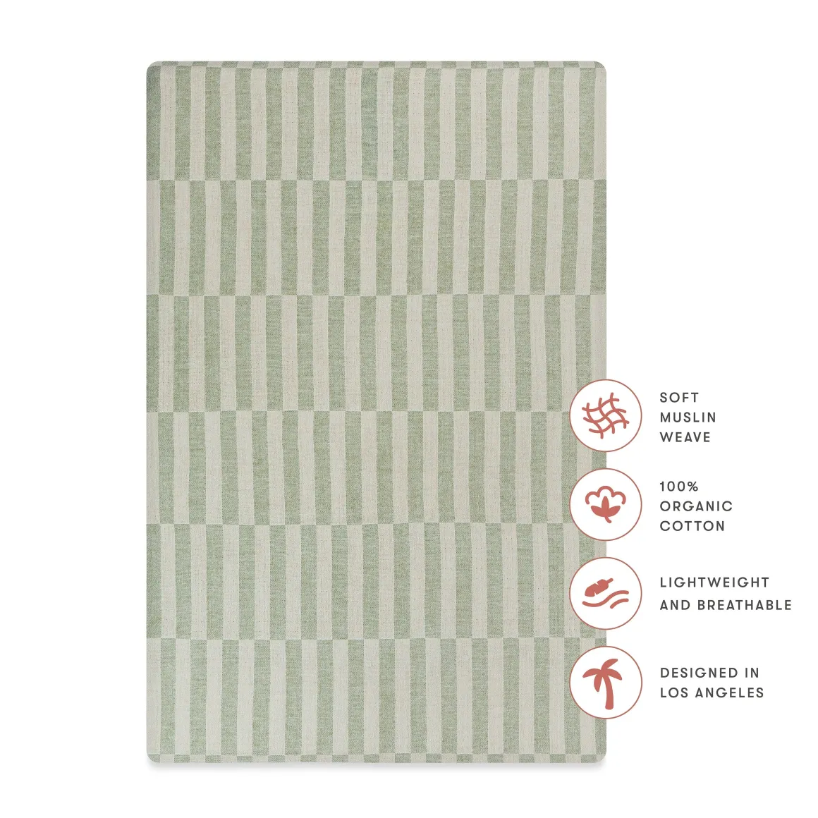 Babyletto Mini Crib Sheet in GOTS Certified Organic Muslin Cotton - Moss Stripe