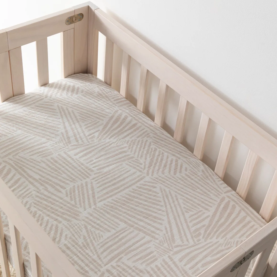 Babyletto Mini Crib Sheet in GOTS Certified Organic Muslin Cotton - Oat Stripe