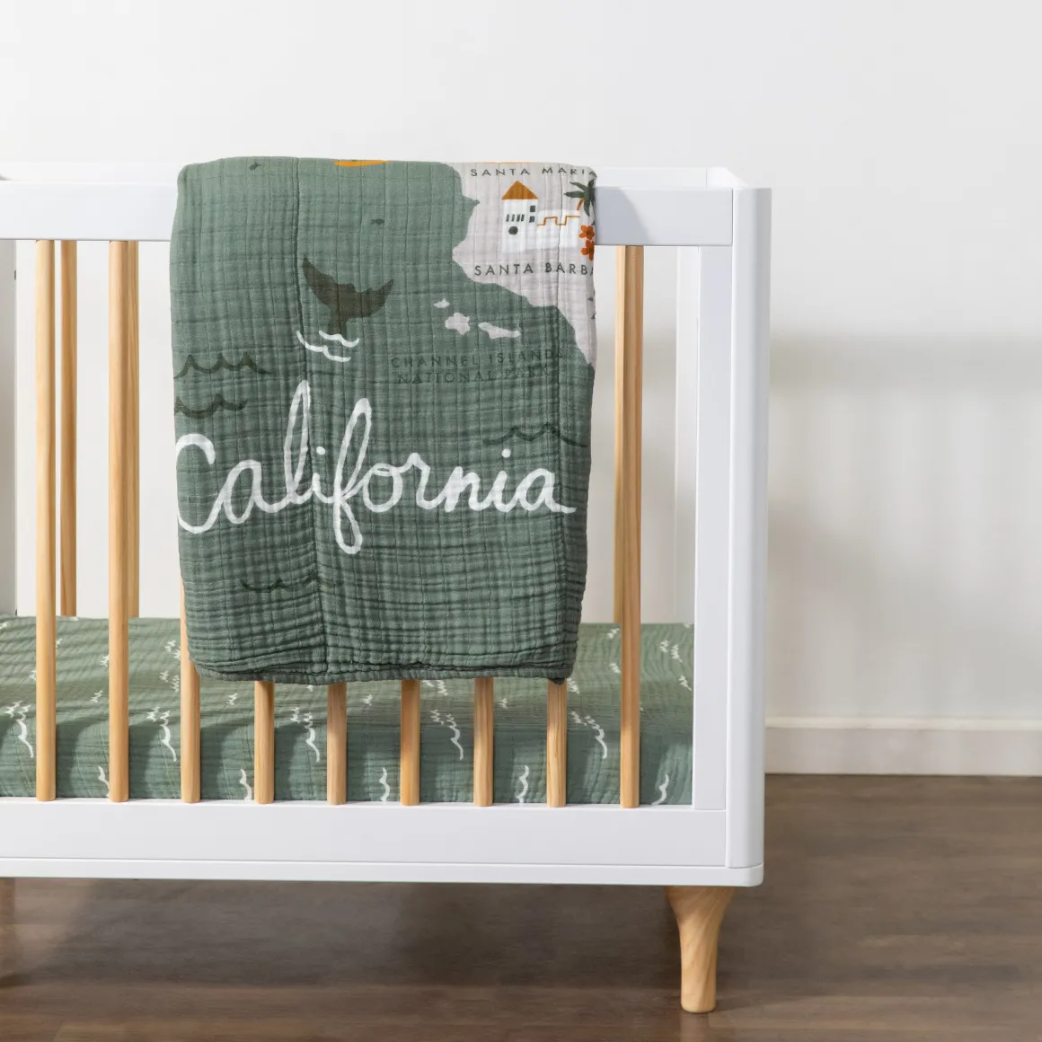 Babyletto Mini Crib Sheet in GOTS Certified Organic Muslin Cotton - Ocean Waves