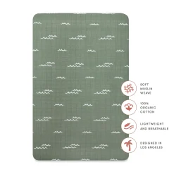 Babyletto Mini Crib Sheet in GOTS Certified Organic Muslin Cotton - Ocean Waves