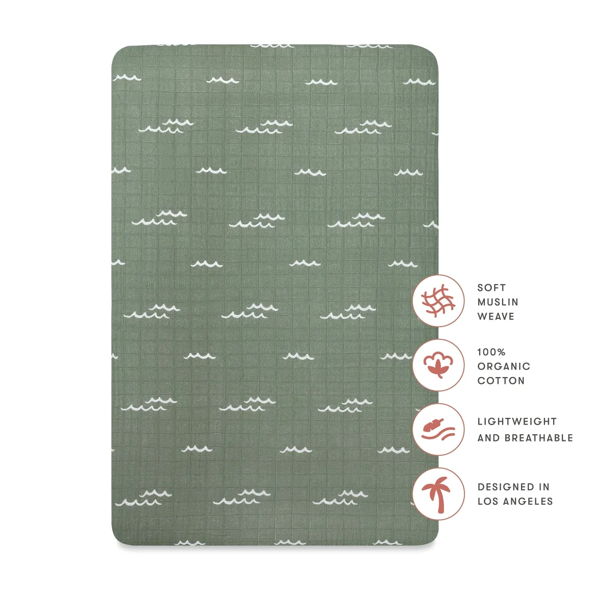 Babyletto Mini Crib Sheet in GOTS Certified Organic Muslin Cotton - Ocean Waves