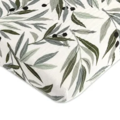 Babyletto Mini Crib Sheet in GOTS Certified Organic Muslin Cotton - Olive Branches