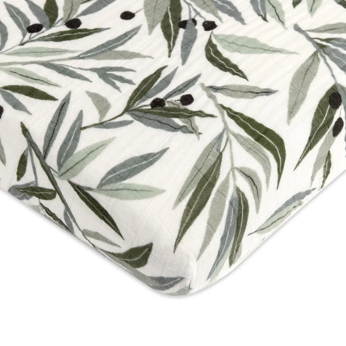 Babyletto Mini Crib Sheet in GOTS Certified Organic Muslin Cotton - Olive Branches