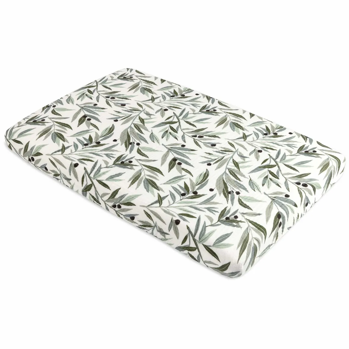 Babyletto Mini Crib Sheet in GOTS Certified Organic Muslin Cotton - Olive Branches