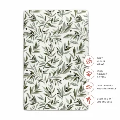 Babyletto Mini Crib Sheet in GOTS Certified Organic Muslin Cotton - Olive Branches