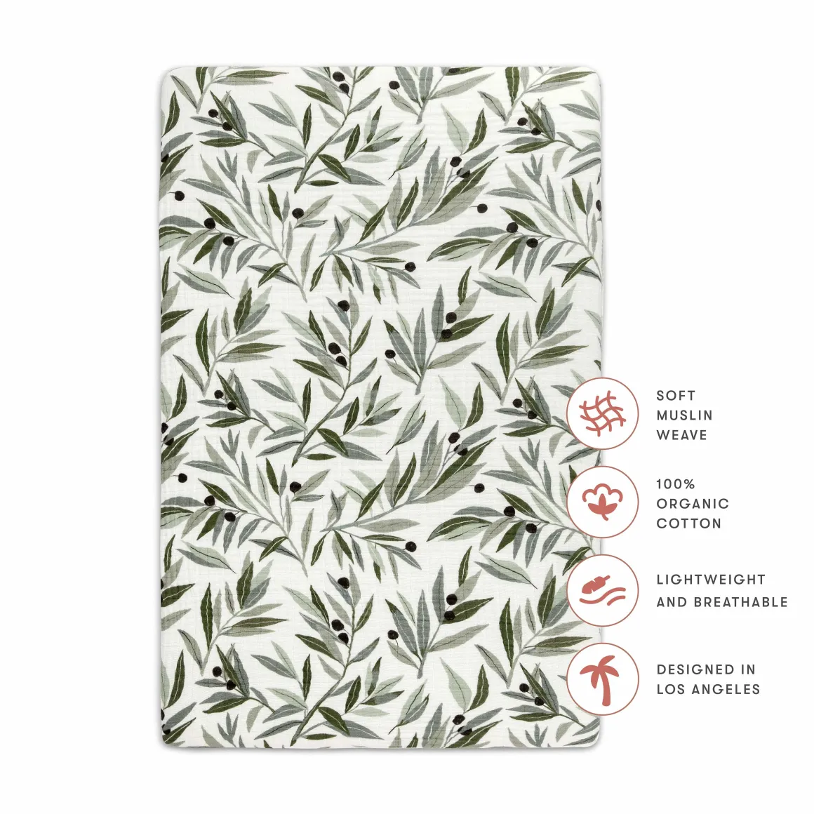 Babyletto Mini Crib Sheet in GOTS Certified Organic Muslin Cotton - Olive Branches