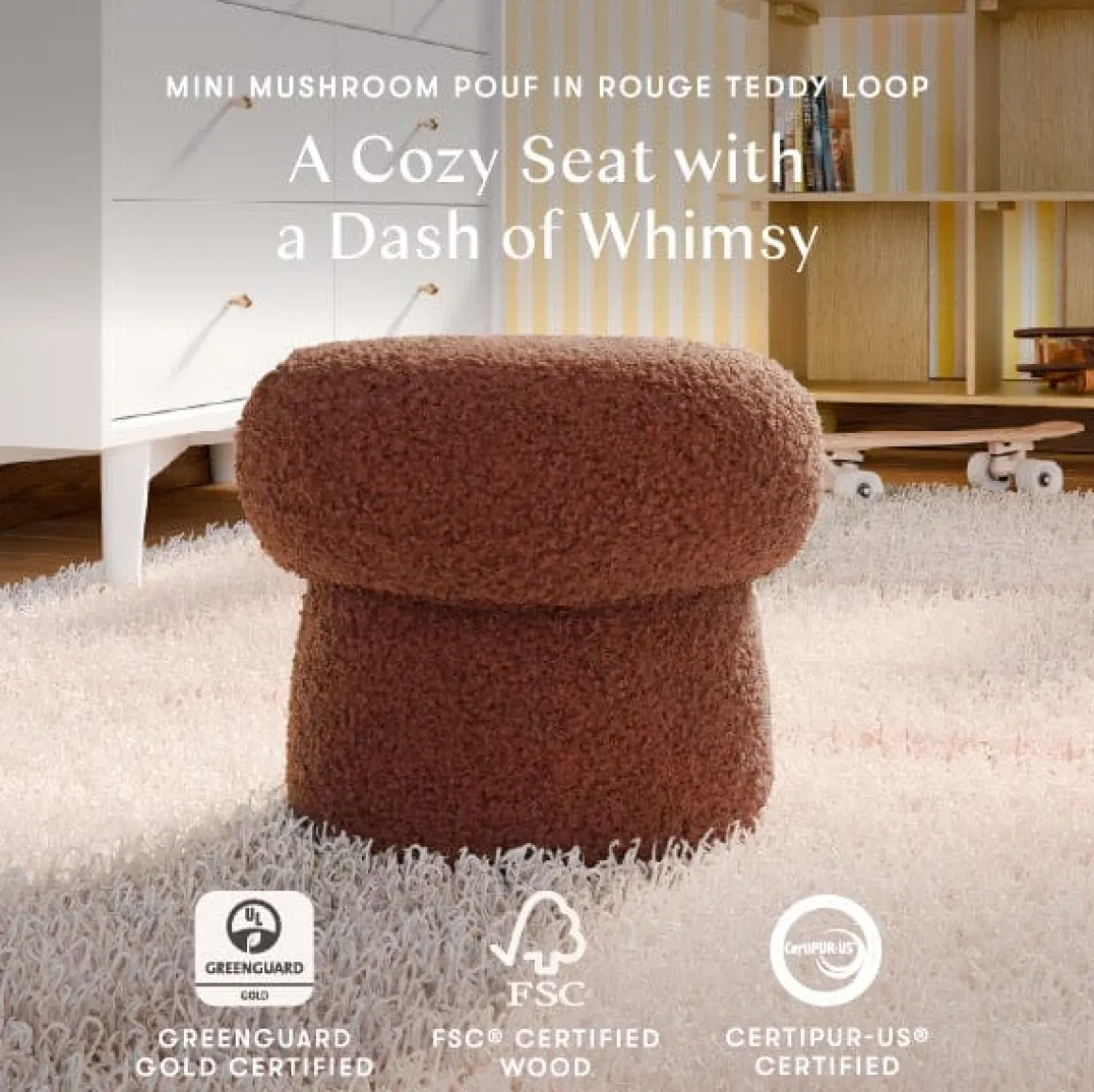 Babyletto Mini Mushroom Pouf - Rouge Teddy Loop