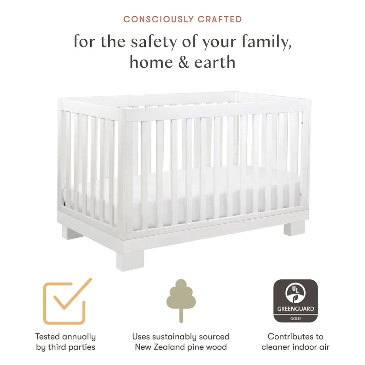 Babyletto Modo 3-in-1 Convertible Crib w/Toddler Bed Conversion Kit - White