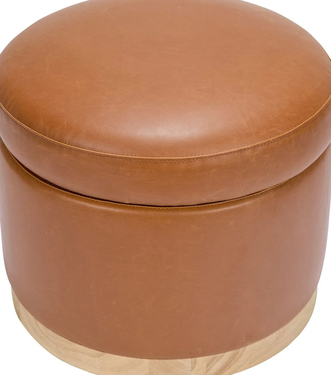 Babyletto Naka Storage Ottoman - Vegan Tan Leather w/ Light Wood Base