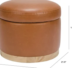 Babyletto Naka Storage Ottoman - Vegan Tan Leather w/ Light Wood Base