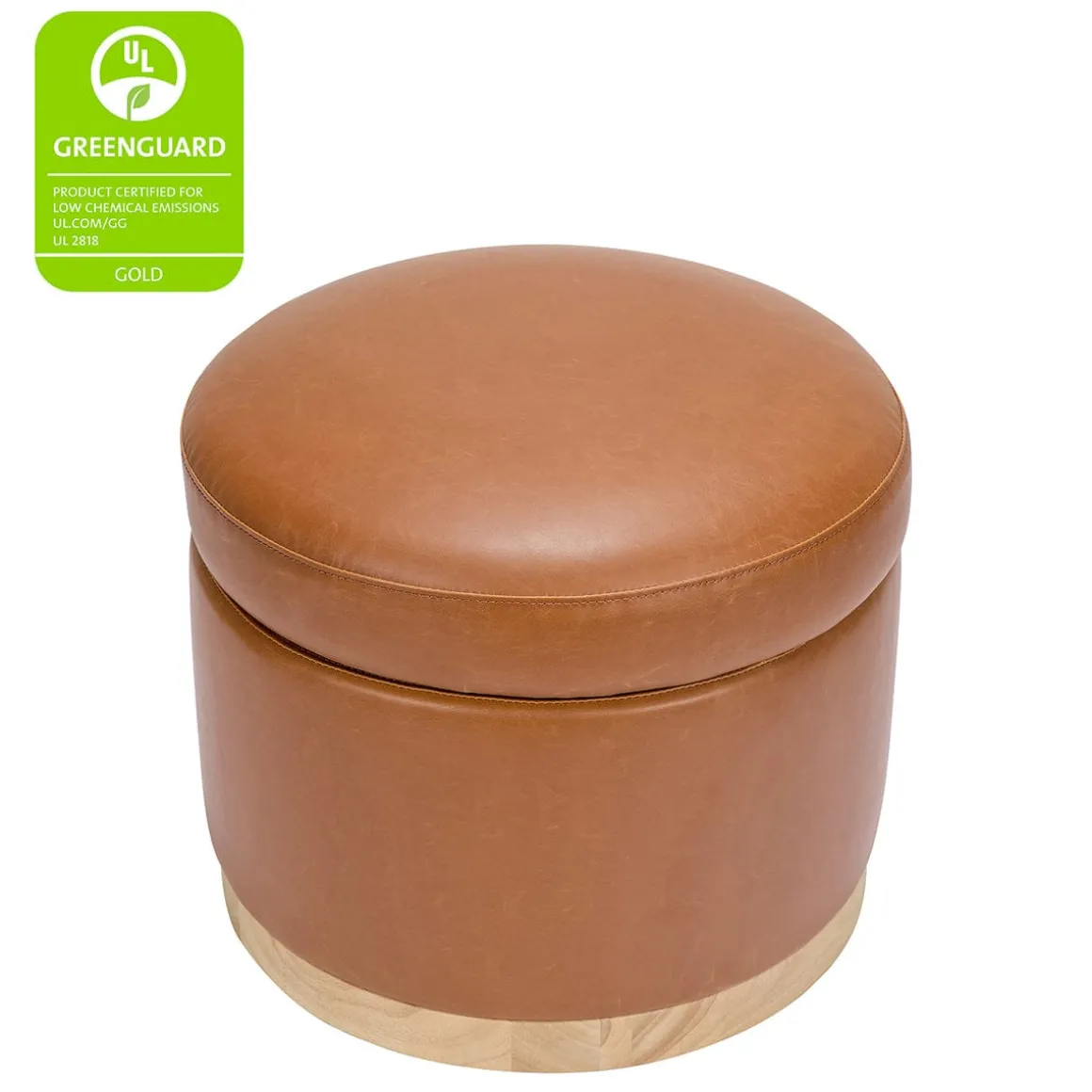 Babyletto Naka Storage Ottoman - Vegan Tan Leather w/ Light Wood Base