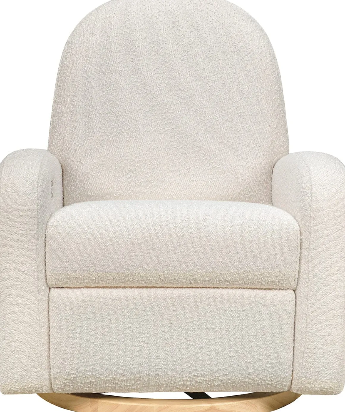 Babyletto Nami Electronic Swivel Glider Recliner w/ USB - Ivory Boucle w/ Light Wood Base