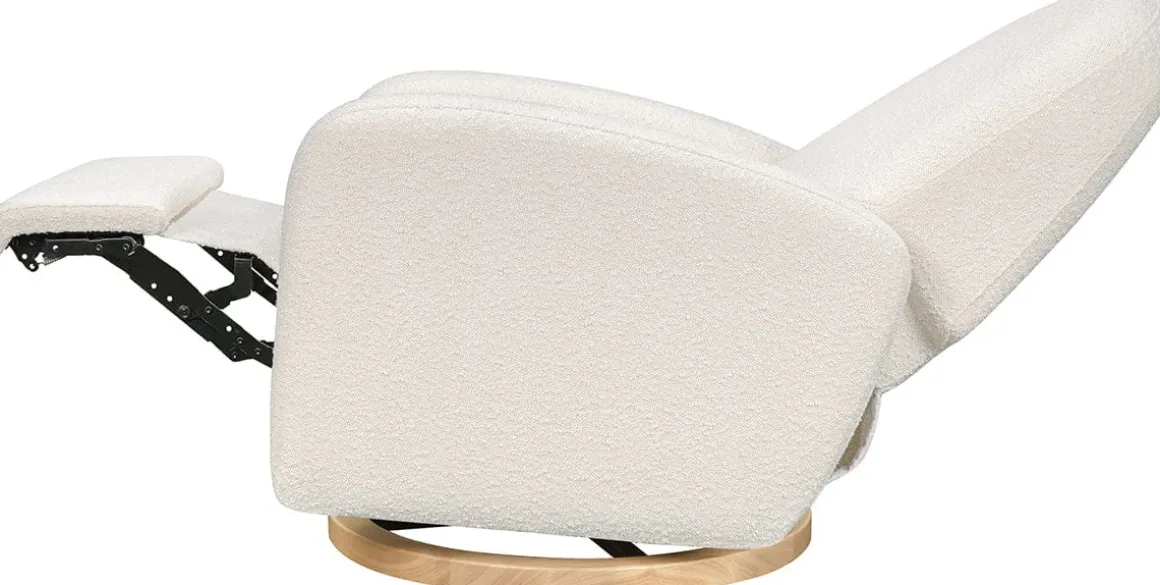 Babyletto Nami Electronic Swivel Glider Recliner w/ USB - Ivory Boucle w/ Light Wood Base