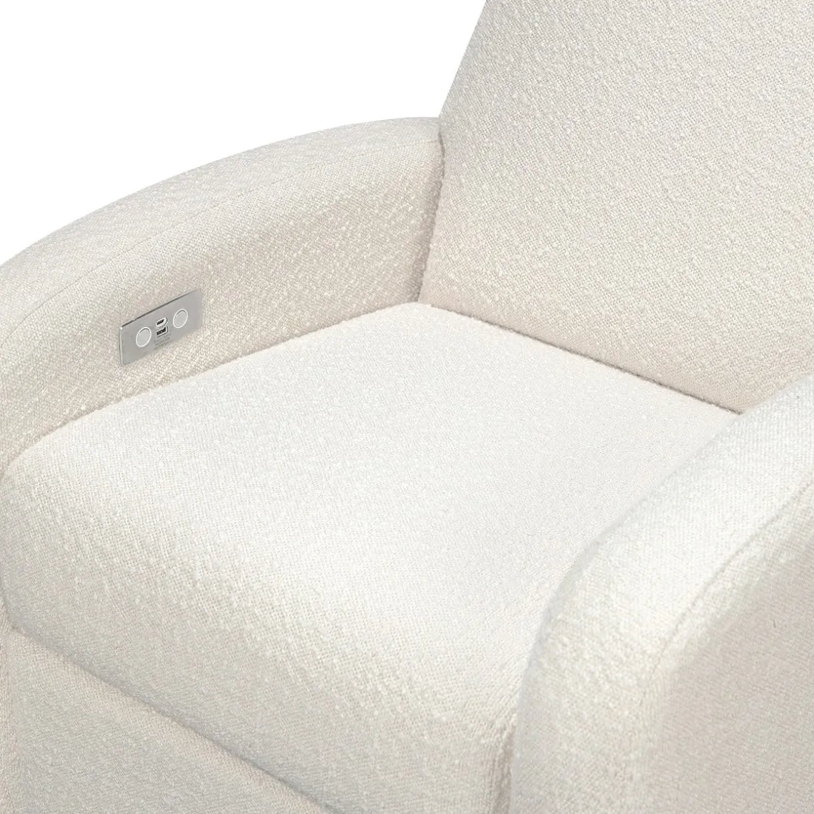 Babyletto Nami Electronic Swivel Glider Recliner w/ USB - Ivory Boucle w/ Light Wood Base