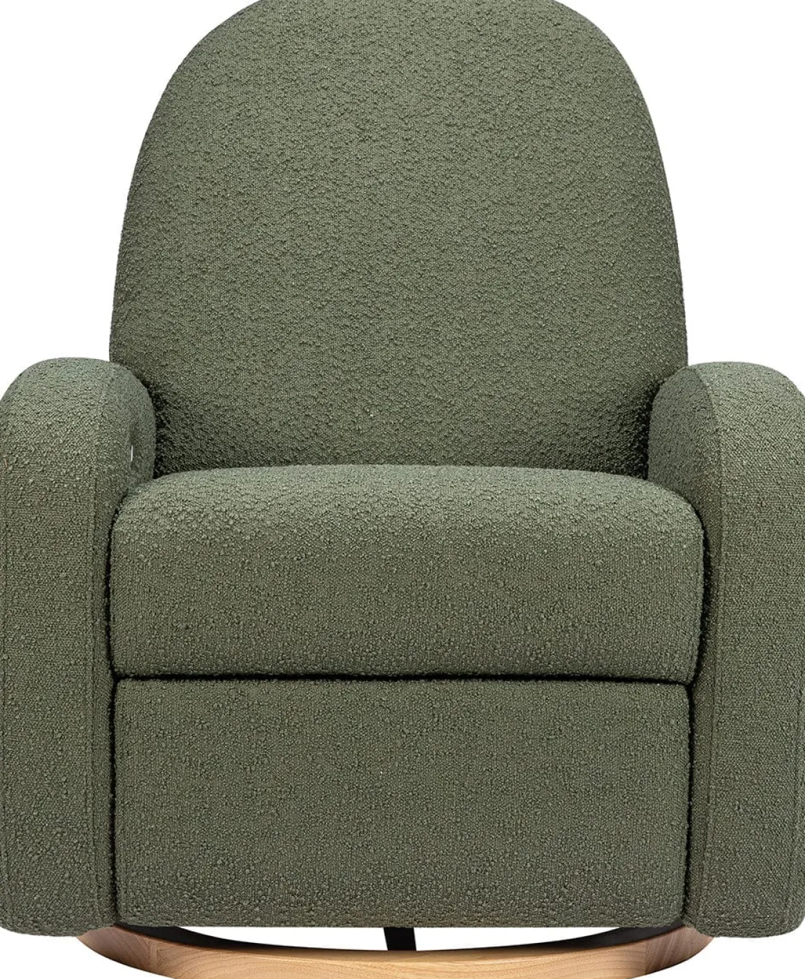 Babyletto Nami Electronic Swivel Glider Recliner w/ USB - Olive Boucle w/ Light Wood Base