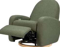 Babyletto Nami Electronic Swivel Glider Recliner w/ USB - Olive Boucle w/ Light Wood Base