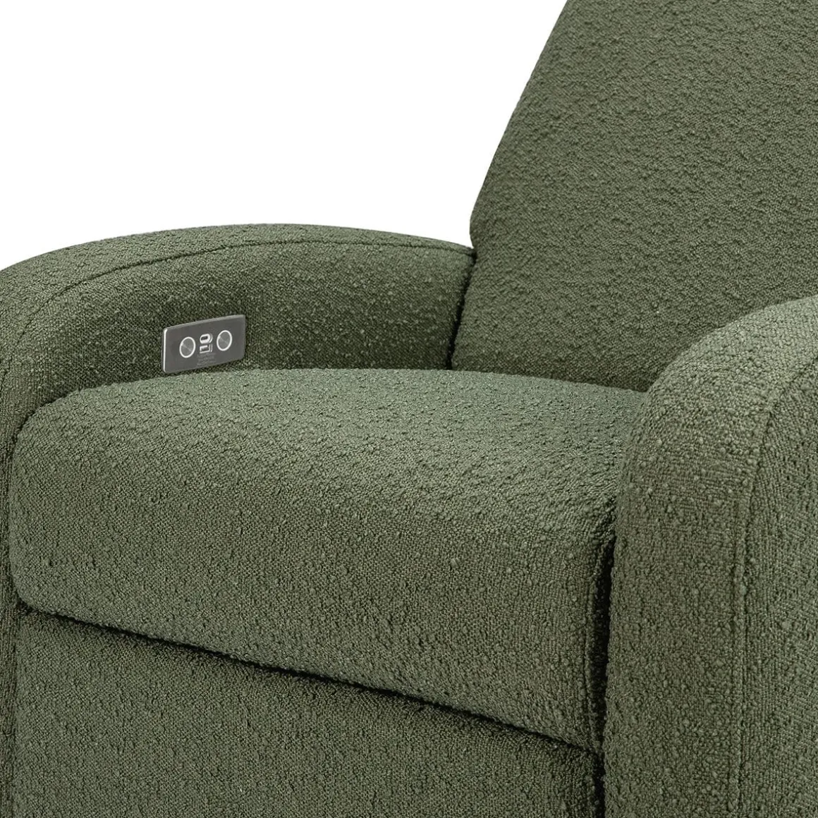 Babyletto Nami Electronic Swivel Glider Recliner w/ USB - Olive Boucle w/ Light Wood Base
