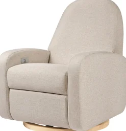 Babyletto Nami Electronic Swivel Glider Recliner w/ USB - Performance Beach Eco-Weave w/ Light Wood Base