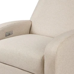 Babyletto Nami Electronic Swivel Glider Recliner w/ USB - Performance Beach Eco-Weave w/ Light Wood Base