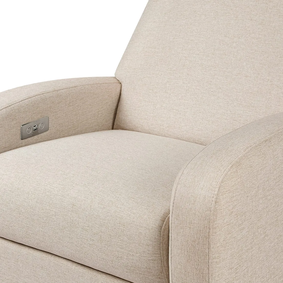 Babyletto Nami Electronic Swivel Glider Recliner w/ USB - Performance Beach Eco-Weave w/ Light Wood Base