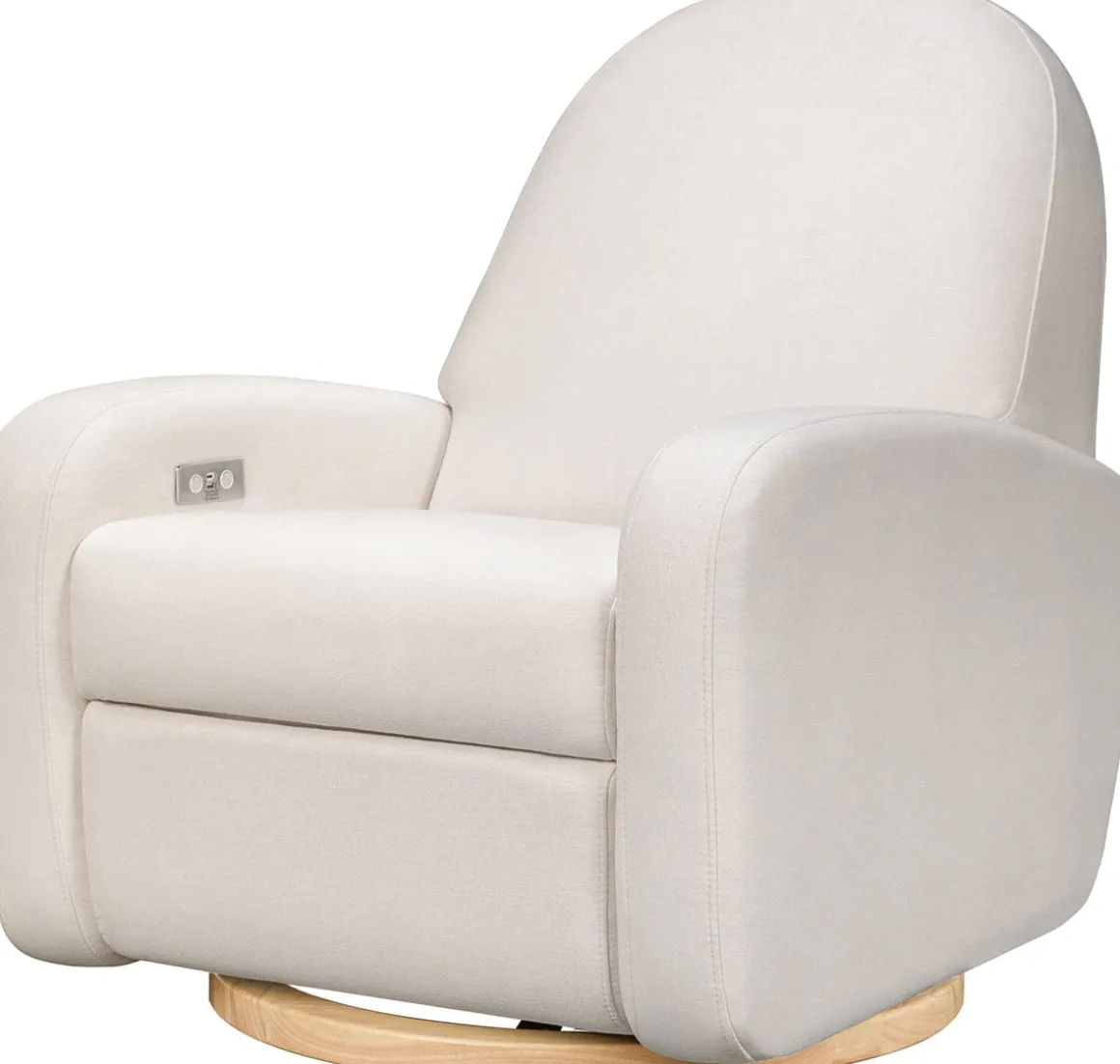 Babyletto Nami Electronic Swivel Glider Recliner w/ USB - Performance Cream Eco-Weave w/ Light Wood Base