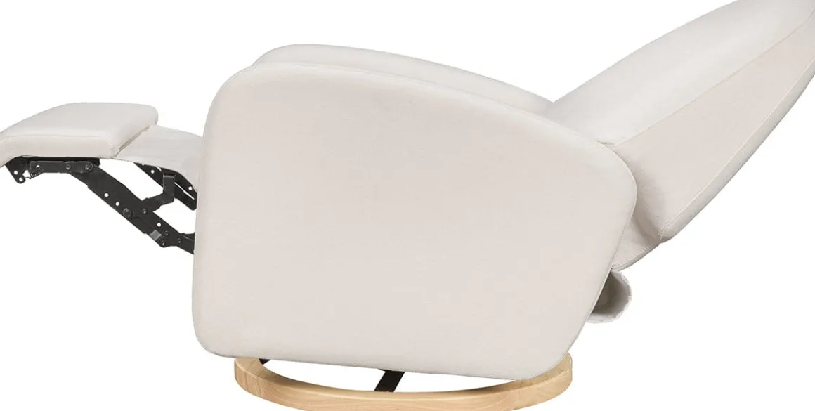 Babyletto Nami Electronic Swivel Glider Recliner w/ USB - Performance Cream Eco-Weave w/ Light Wood Base