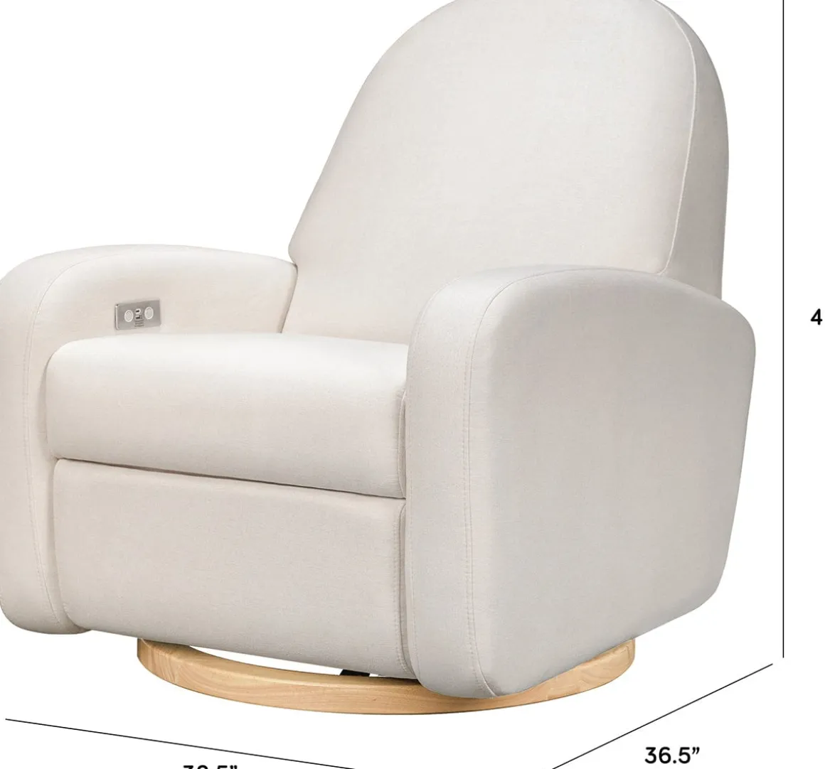 Babyletto Nami Electronic Swivel Glider Recliner w/ USB - Performance Cream Eco-Weave w/ Light Wood Base