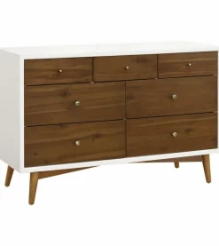 Babyletto Palma 7-Drawer Assembled Double Dresser - Warm White with Natural Walnut