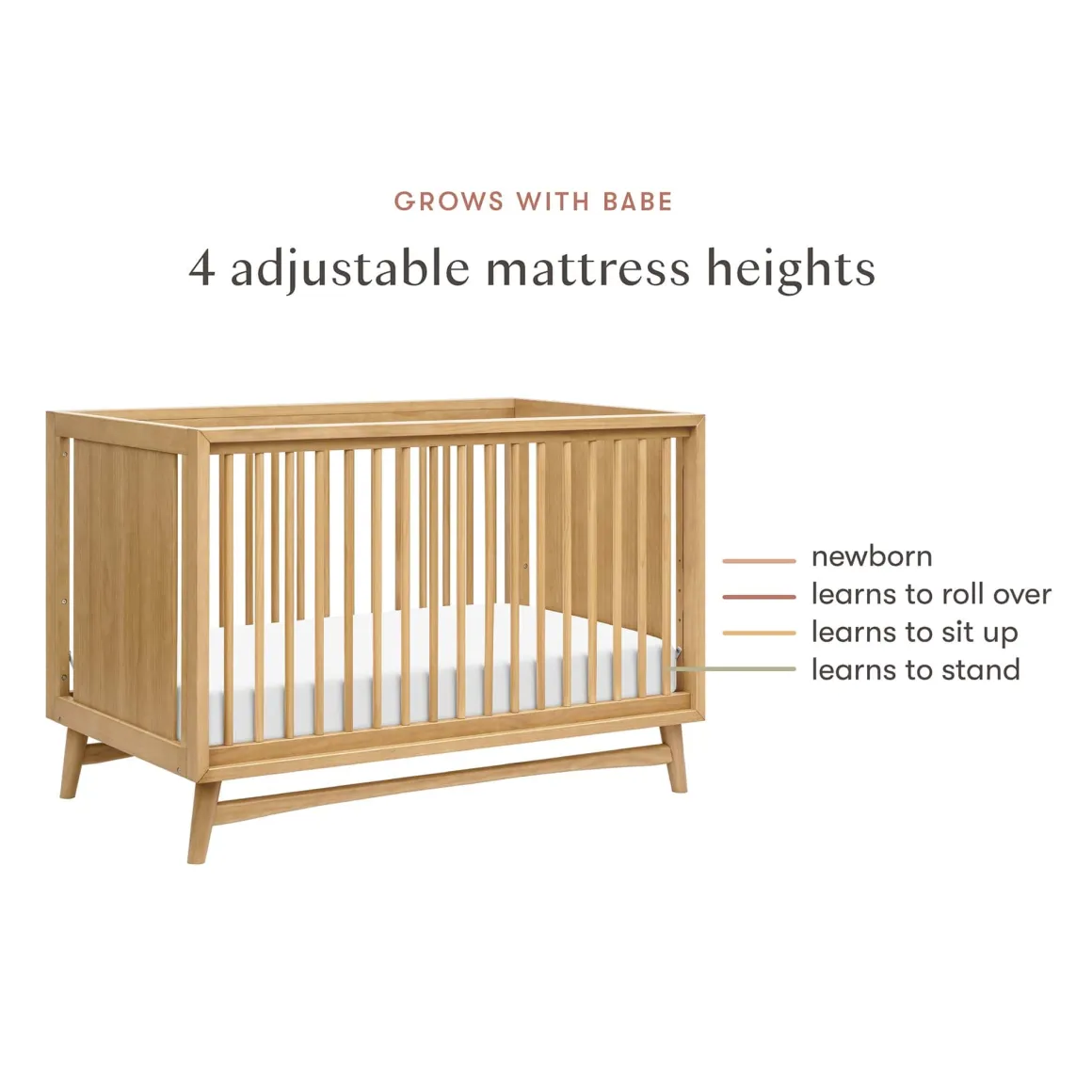 Babyletto Peggy Mid-Century 3-in-1 Convertible Crib w/Toddler Bed Conversion Kit - Honey