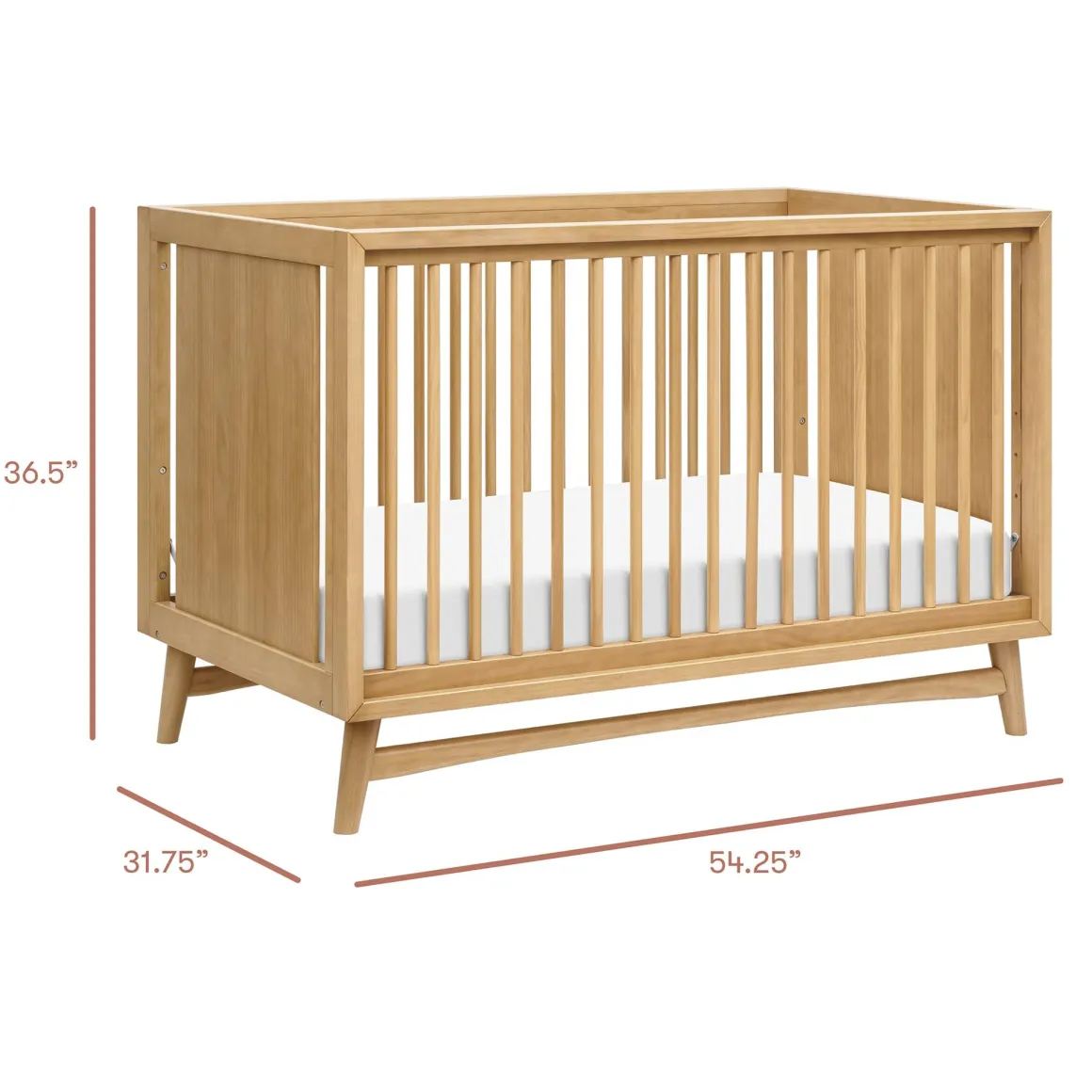 Babyletto Peggy Mid-Century 3-in-1 Convertible Crib w/Toddler Bed Conversion Kit - Honey