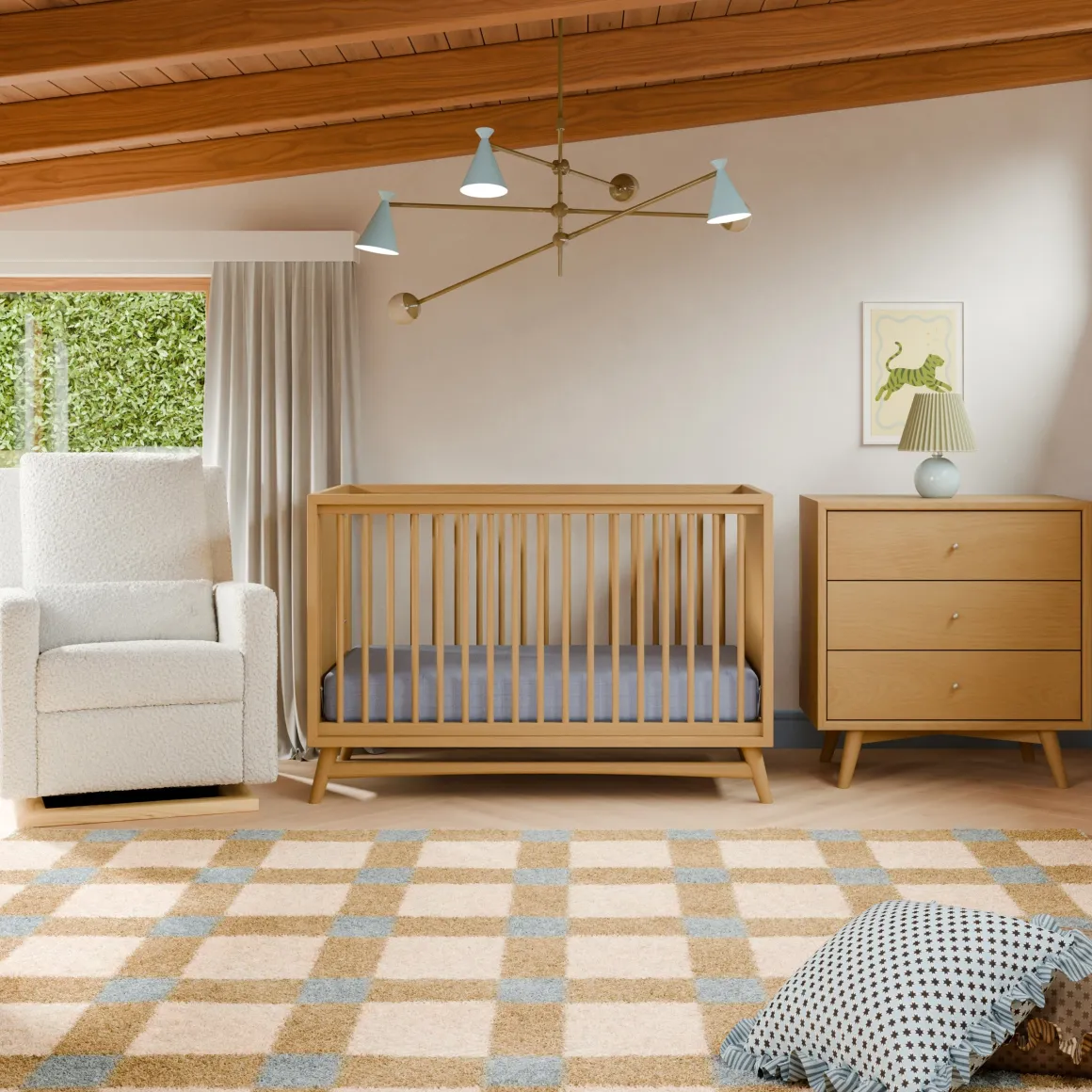 Babyletto Peggy Mid-Century 3-in-1 Convertible Crib w/Toddler Bed Conversion Kit - Honey