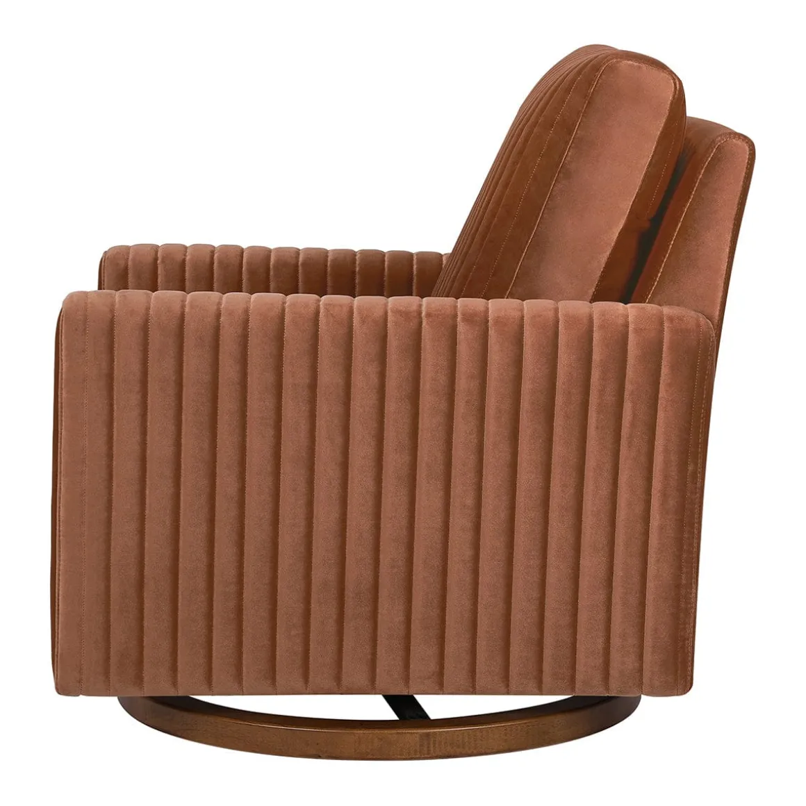 Babyletto Poe Channeled Swivel Glider - Rust Velvet w/ Dark Wood Base