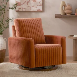 Babyletto Poe Channeled Swivel Glider - Rust Velvet w/ Dark Wood Base