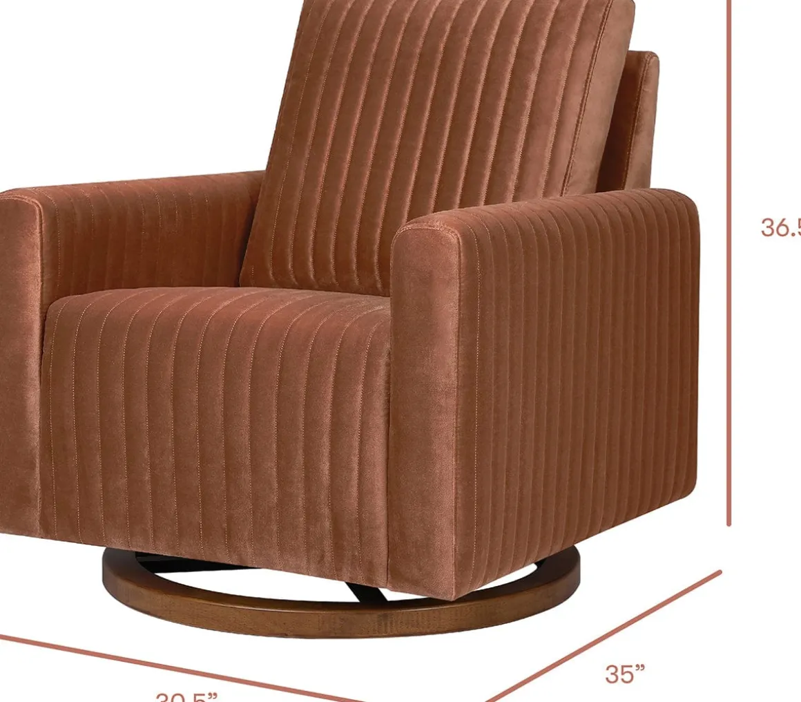 Babyletto Poe Channeled Swivel Glider - Rust Velvet w/ Dark Wood Base