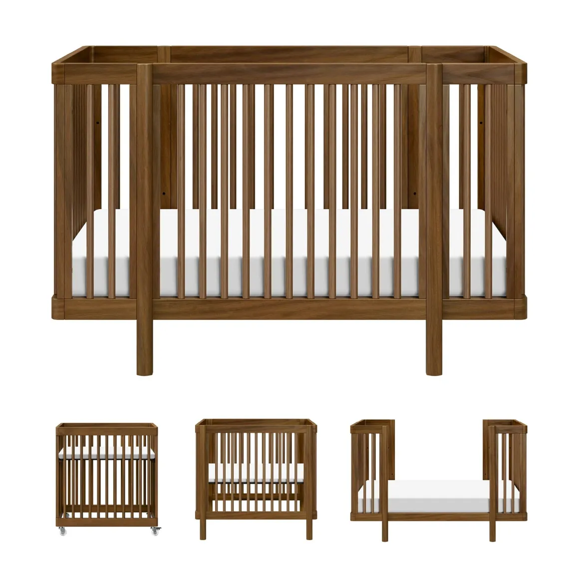 Babyletto Pogo 8-in-1 Convertible Crib w/All-Stages Conversion Kits - Natural Walnut