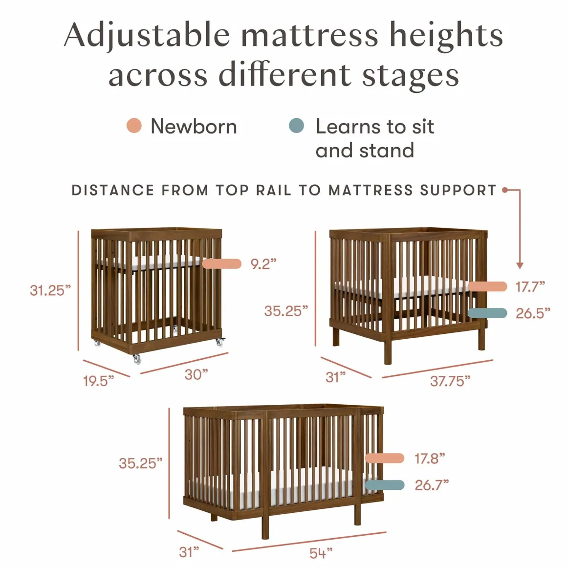 Babyletto Pogo 8-in-1 Convertible Crib w/All-Stages Conversion Kits - Natural Walnut
