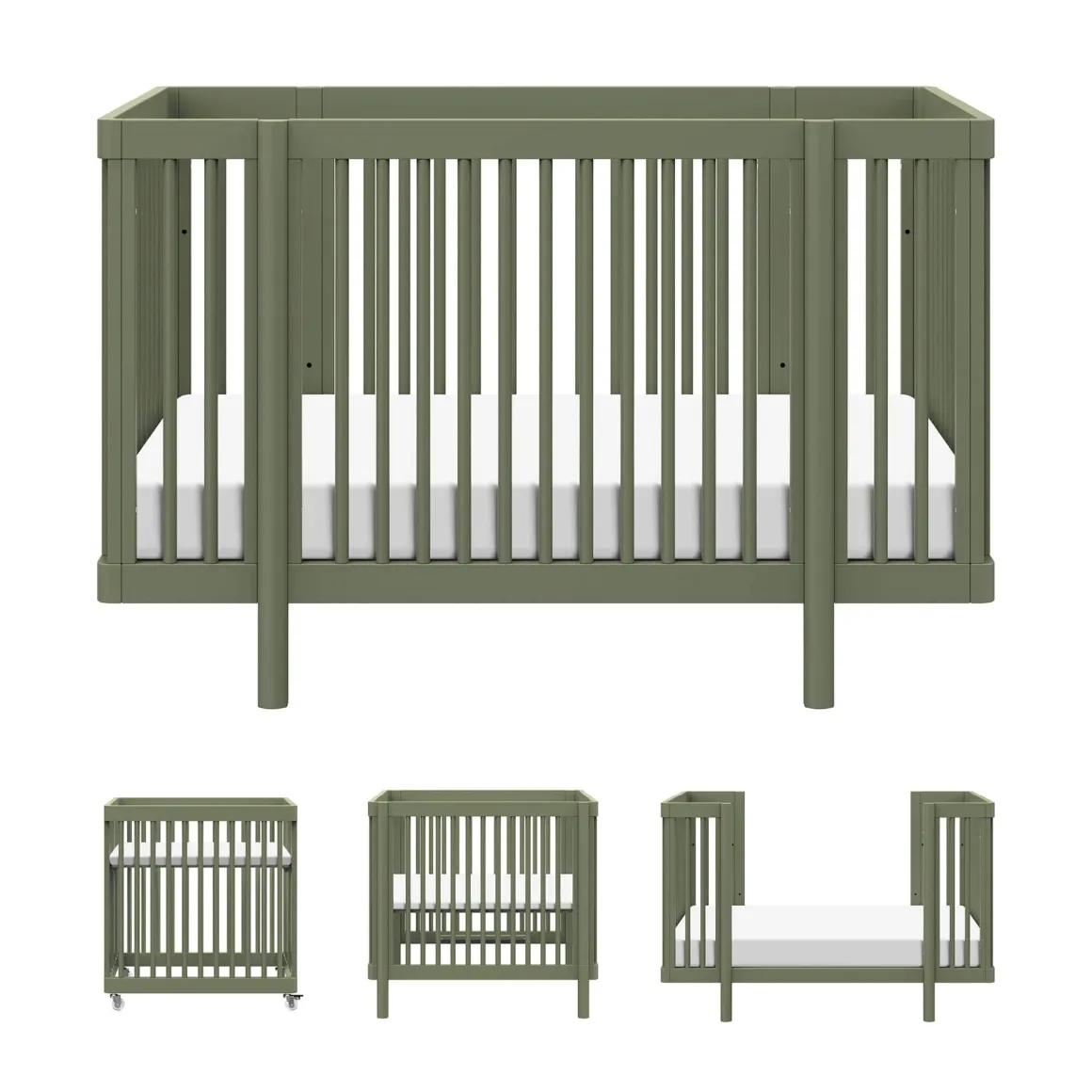 Babyletto Pogo 8-in-1 Convertible Crib w/All-Stages Conversion Kits - Olive
