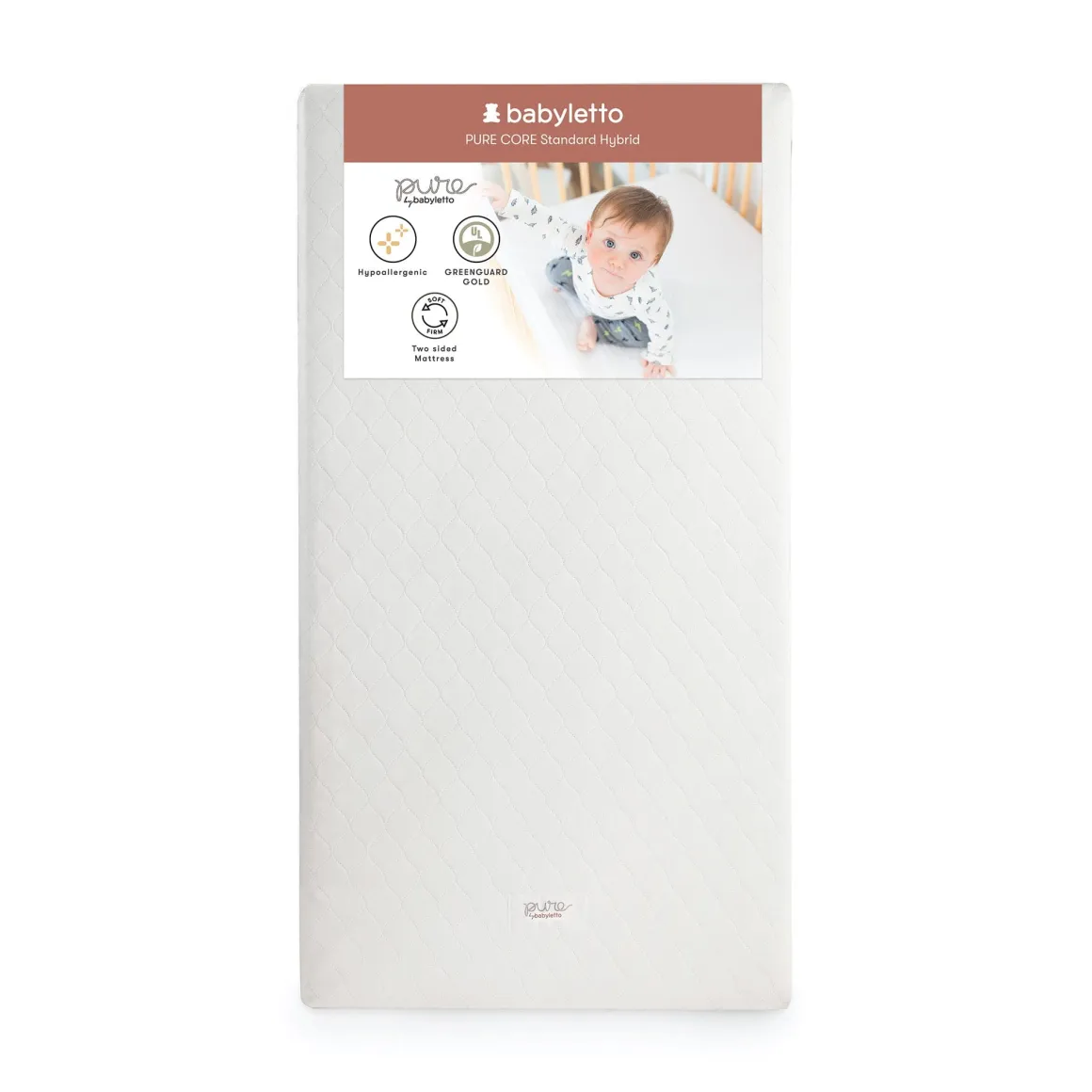Babyletto Pure Core Crib Mattress w/ Hybrid Quilted Waterproof Cover (2-Stage)