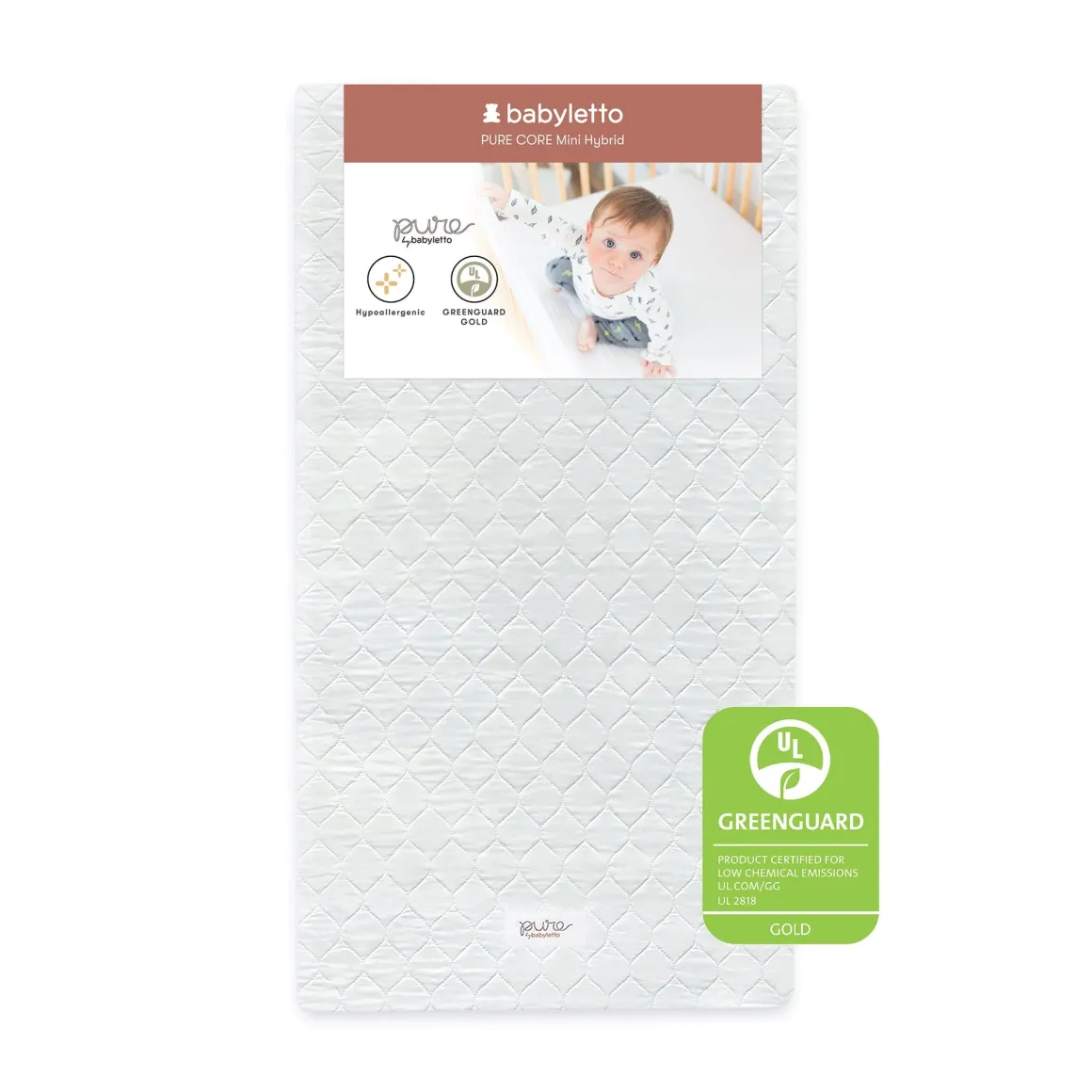 Babyletto Pure Core Mini Crib Mattress w/ Hybrid Quilted Waterproof Cover (Lightweight)