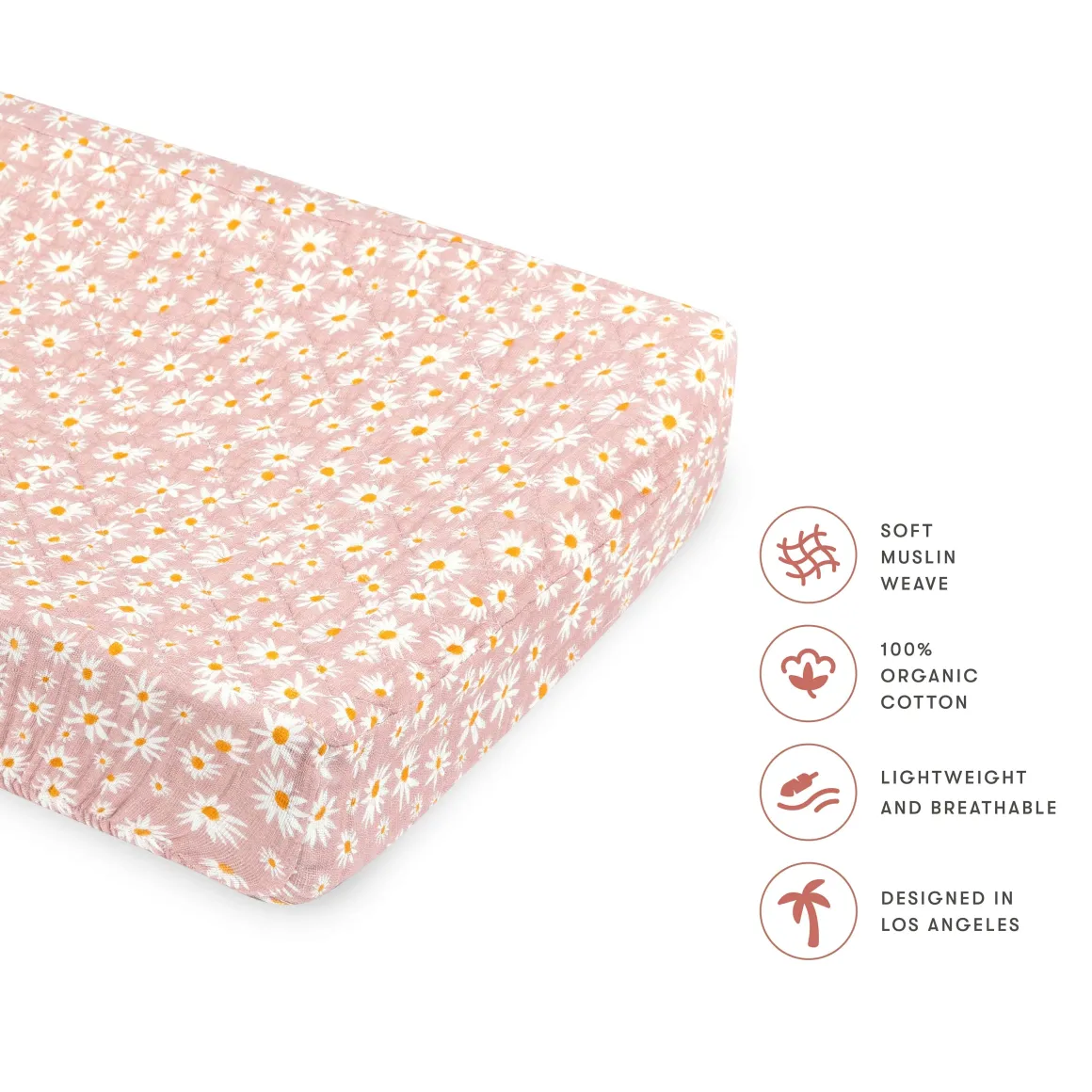 Babyletto Quilted Changing Pad Cover in GOTS Certified Organic Muslin Cotton - Daisy
