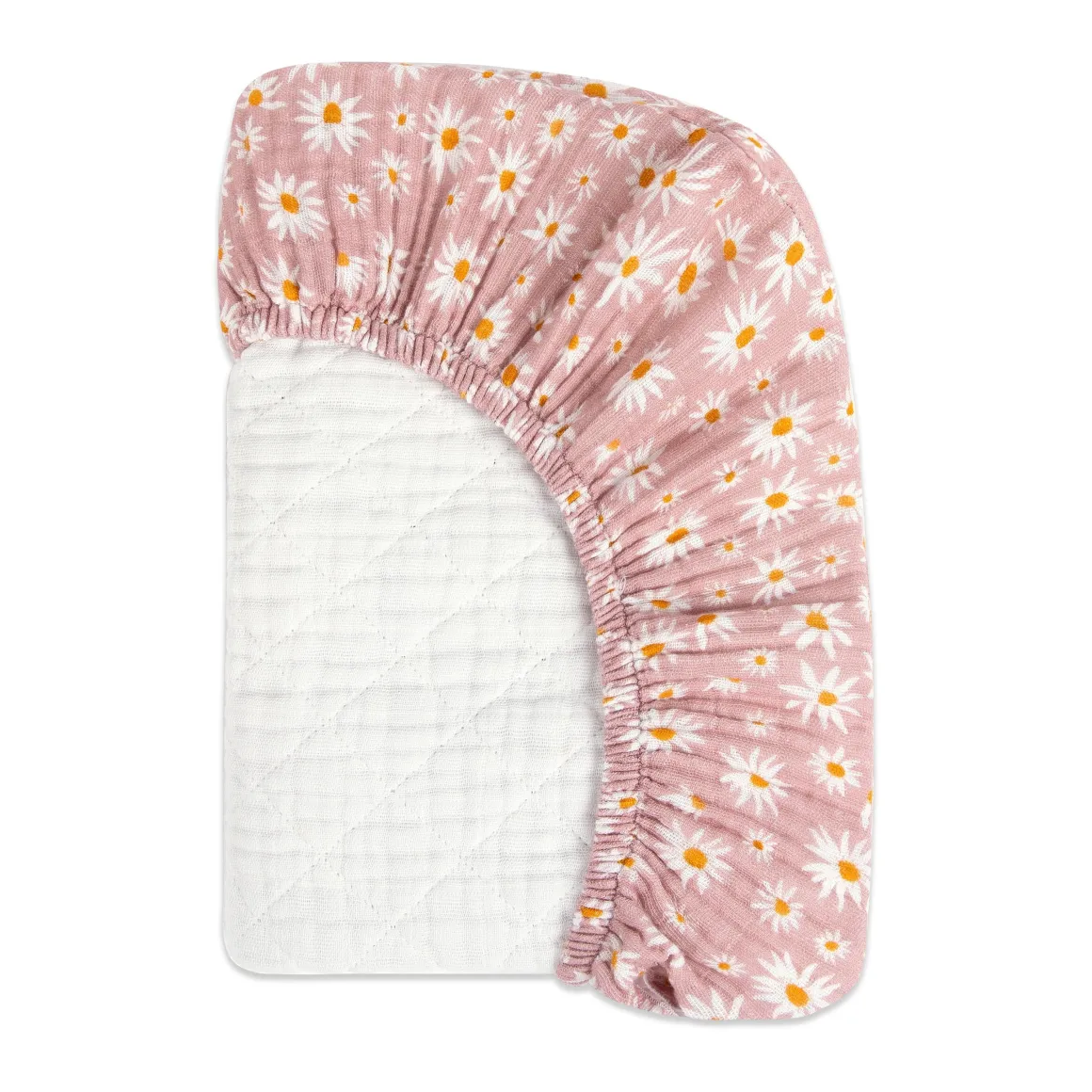 Babyletto Quilted Changing Pad Cover in GOTS Certified Organic Muslin Cotton - Daisy