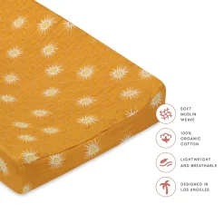 Babyletto Quilted Changing Pad Cover in GOTS Certified Organic Muslin Cotton - Golden Hour