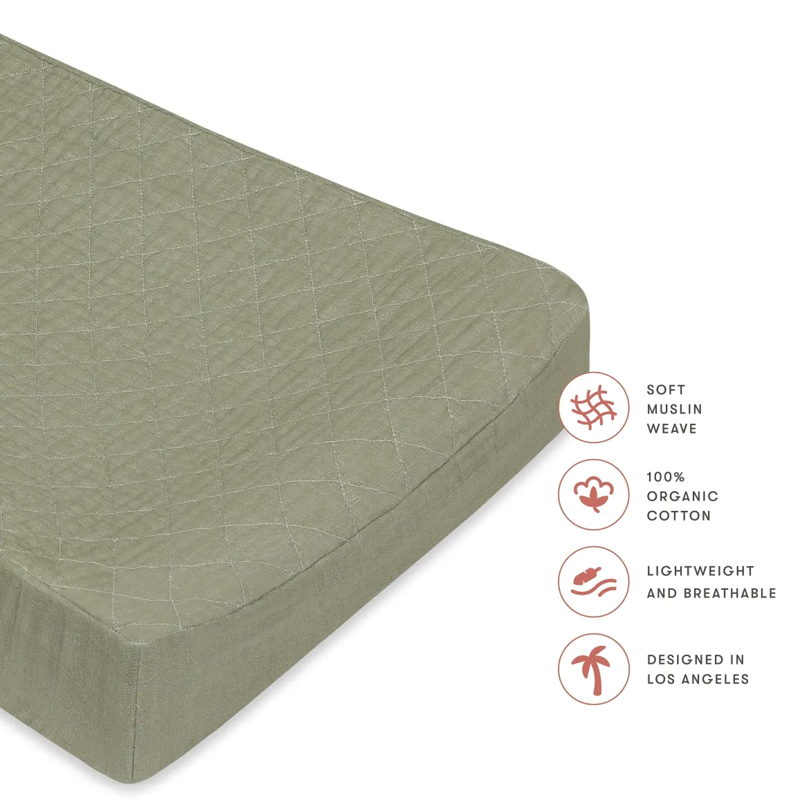Babyletto Quilted Changing Pad Cover in GOTS Certified Organic Muslin Cotton - Matcha